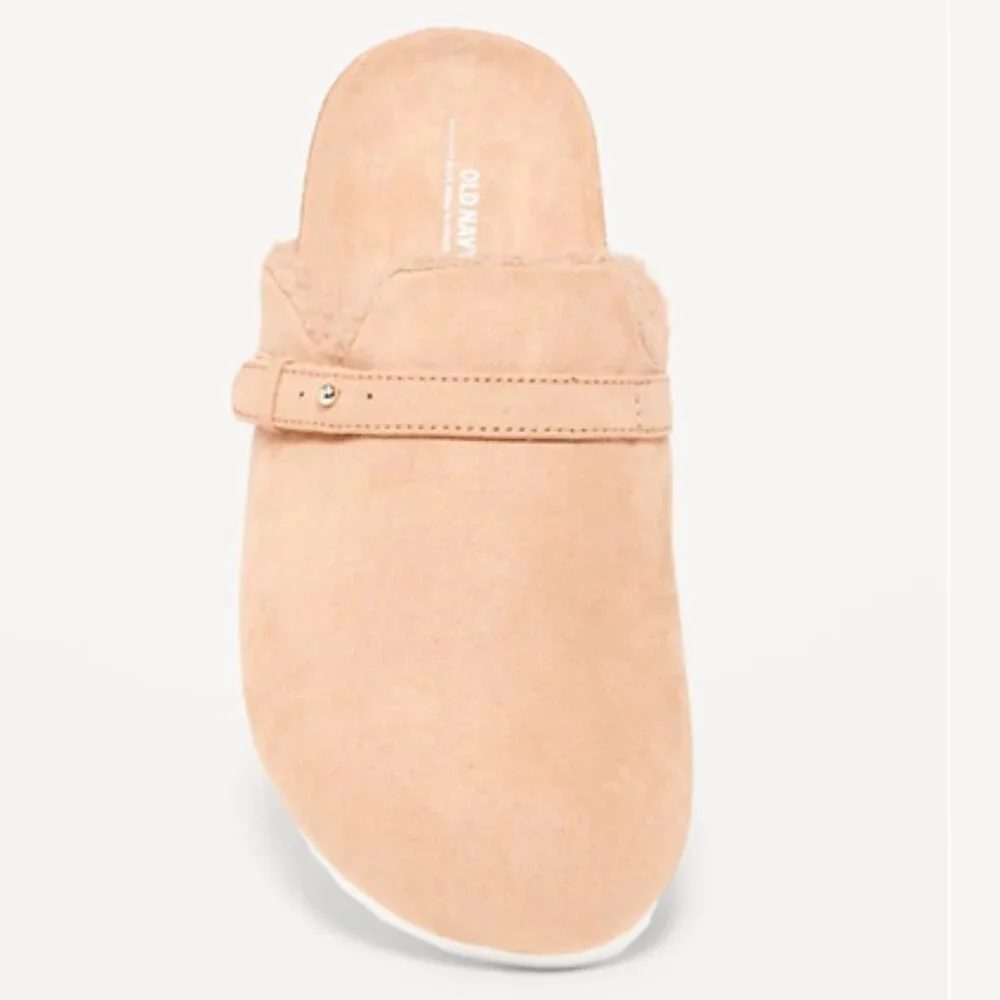NEW Old Navy Faux Suede Sherpa Lined Slip On Teddy Bear Clog Mules Slides Shoes